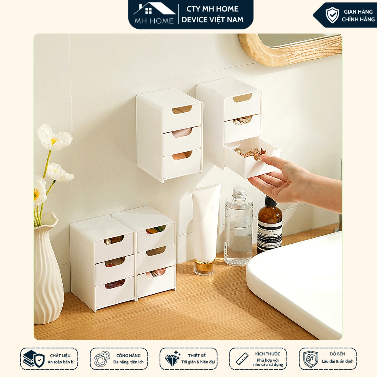Tủ nhựa mini 3 tầng cao cấp – Đựng đồ trang điểm, phụ kiện, văn phòng phẩm